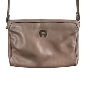 Etienne Aigner Vintage 80s Leather Shoulder Bag Taupe
